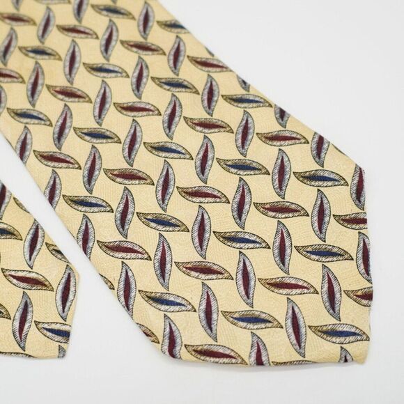 Ferrell Reed Von Maur Yellow Jacquard Print Abstract Wide Silk Tie USA Made - Picture 1 of 7